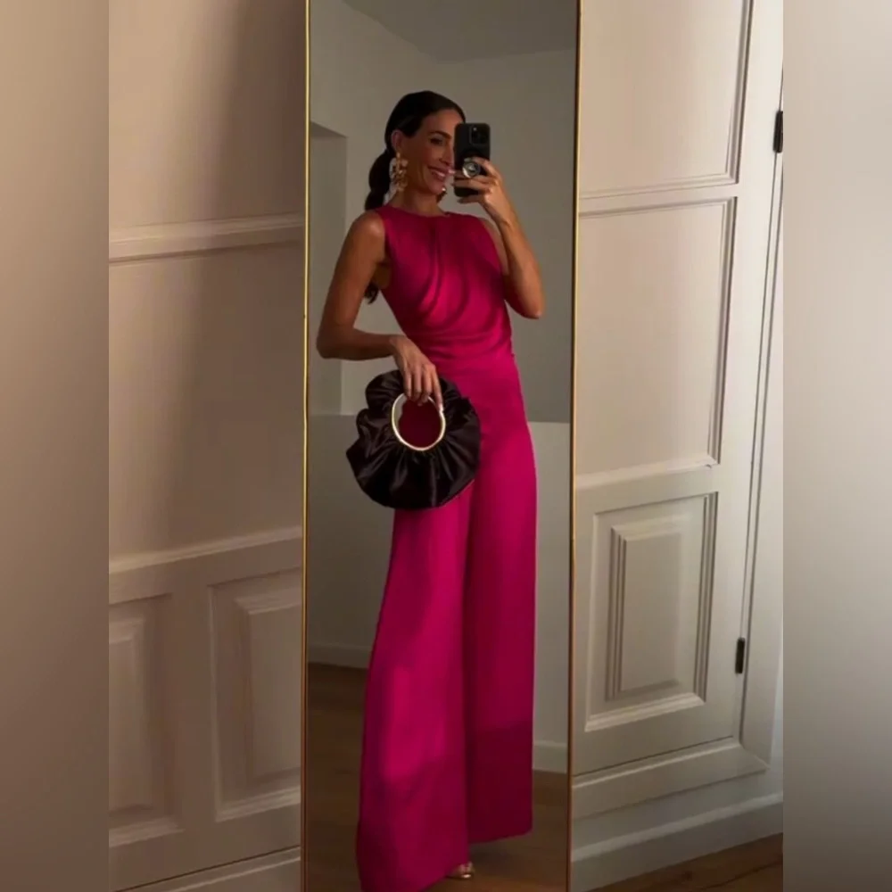 Zara gathered waist Satin Effect Jumpsuit - Picture 1 of 6
